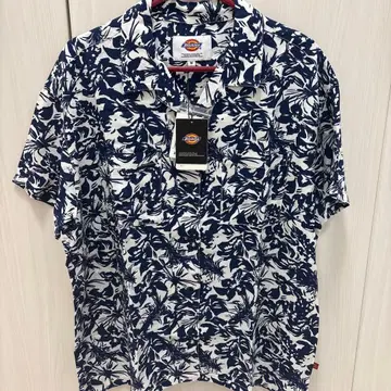 Dickies 꽃무늬 반팔 셔츠 네이비/화이트