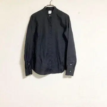 리버티 패턴 자카드 지패턴 스탠드 카라 코튼 블랙 셔츠 긴팔