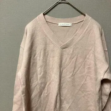 로리즈팜 V넥 니트(M) 더스티 핑크 무지 루즈핏 밑단 슬릿