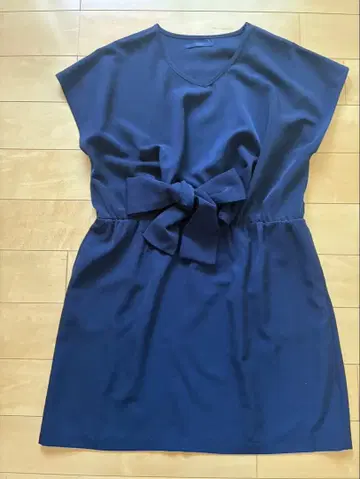 nian 네이비 반팔 원피스 허리 리본 포함