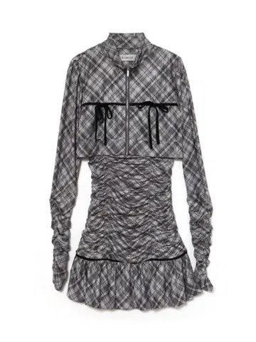 bubbles 더블 리본 시어 체크 원피스 그레이