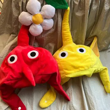 피크민 캐릭터 모자 빨강 노랑 세트