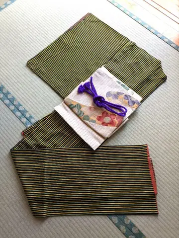 세련된 스트라이프 디자인의 코몬 순수 실크 이중 기모노 빈티지 앤티크