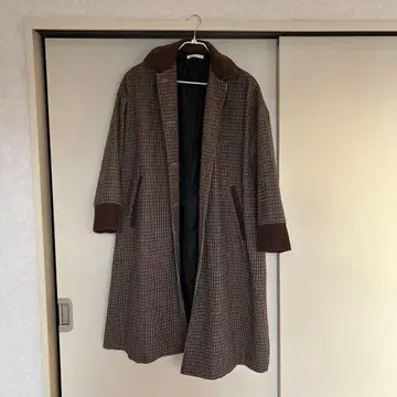 CPCM 체크 무늬 롱 코트 브라운