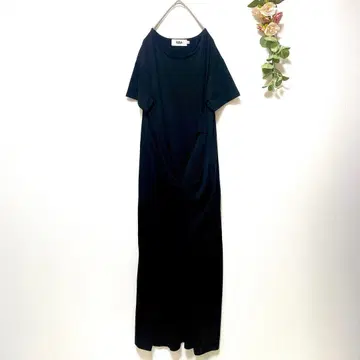 [ AZUL ] 아 줄 반팔 티셔츠 원피스 롱 기장 블랙 ( M )