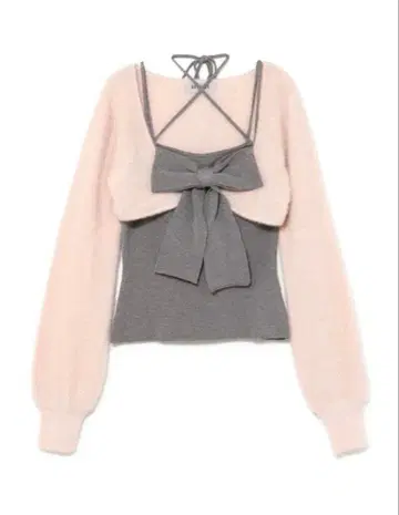 bubbles 리본 니트 앙상블 핑크