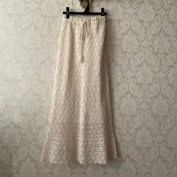 IKUKO 아이보리 손뜨개질 니트 롱 스커트