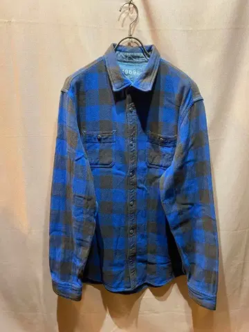 GAP 1969 플란넬 셔츠 버팔로 블록 체크 밴드 포함 파랑