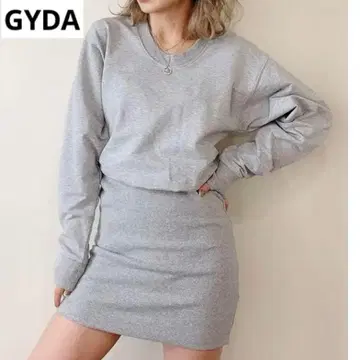 GYDA 제이다 백 오픈 원피스 맨투맨 미니 그레이