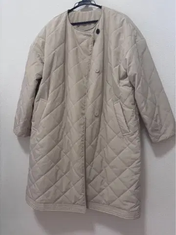 베이지 퀼팅 롱 자켓
