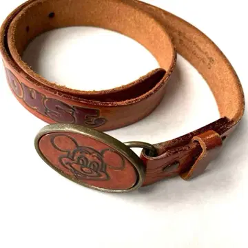 가죽 벨트 미키마우스 레트로 앤티크 버클 놋쇠 천연 가죽 새상품급