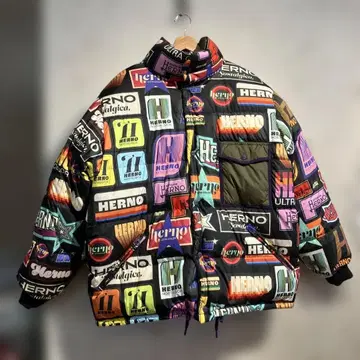HERNO 올 패턴 패치 프린트 빅 실루엣 리버서블 다운 자켓