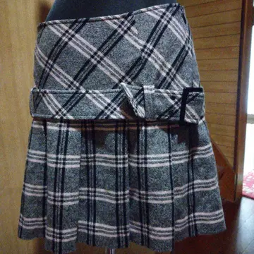 체크 플리츠 미니 스커트 장식 벨트 포함