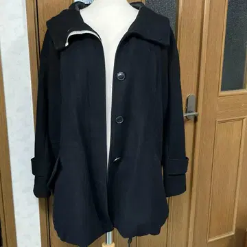 롱 코트 울 코트 안감이 스트라이프인 후드 부착 아우터 iiMK