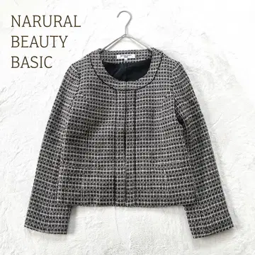 내추럴 뷰티 베이직 [ M ] 노카라 자켓 포멀 체크 무늬