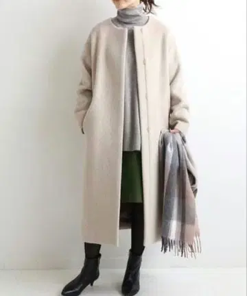 IENA 램스울 노카라 롱 코트