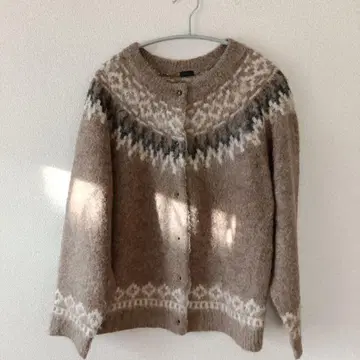 이치 노르딕 무늬 가디건 긴팔 브라운