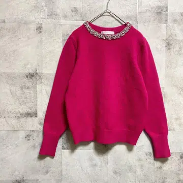 DoCLASSE [ S ] 니트 스웨터 긴팔 핑크 비쥬 장식 고급 무지