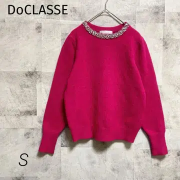 DoCLASSE [ S ] 니트 스웨터 긴팔 핑크 비쥬 장식 고급 무지