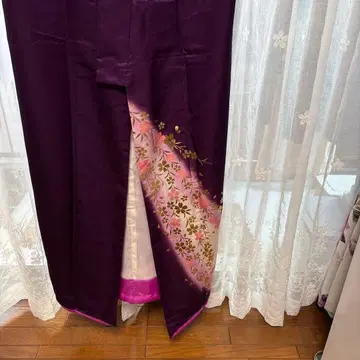 보라색 무용용 호몬기 꽃무늬 골드 컬러 자수