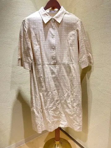 DAKS 닥스 아이보리 체크 무늬 반팔 셔츠 원피스