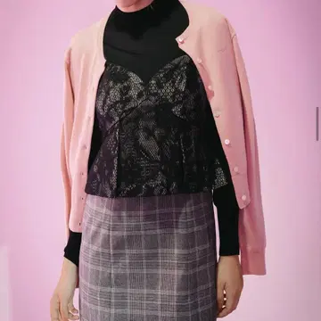 레이스 콤비 체크 원피스