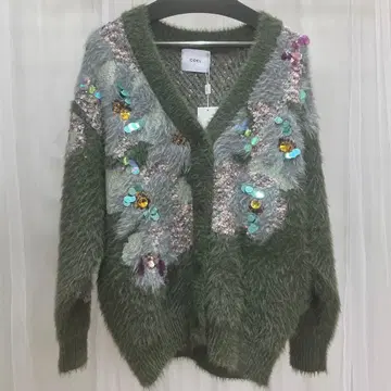 [ COEL ] 꽃무늬 비쥬 샤기 가디건/F/카키