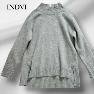 INDVI 니트 하이넥 풀오버 앞뒤 트임 캐시미어 혼방 그레이
