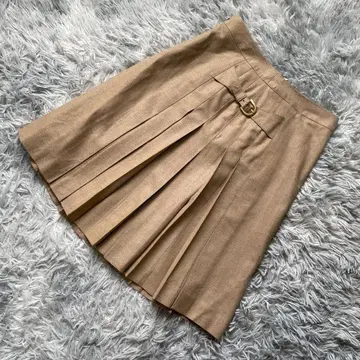 TRUSSARDI 울 플리츠 스커트 40 카멜 벨트 금장 장식 포함