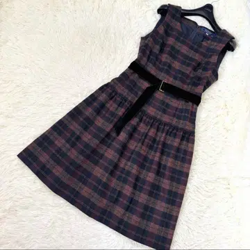 엠즈 그레이시 울 체크 원피스 38 개더 플레어 벨로아 벨트