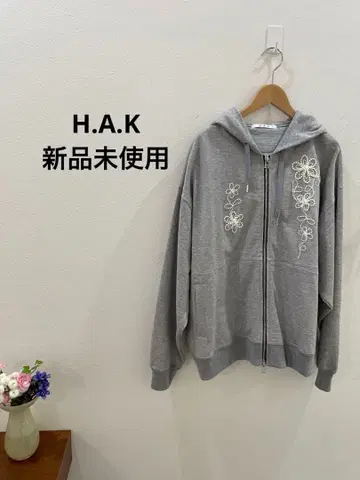 펄 꽃무늬 자수 그레이 지퍼 후드티 F 사이즈