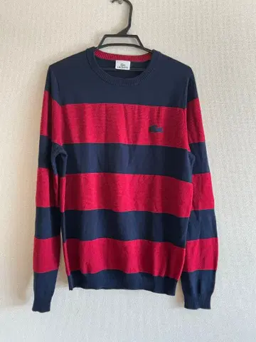 Lacoste 남성용 스트라이프 크루넥 스웨터