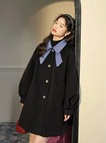 보우 칼라 코트 kuose 리본 코트 아우터 블랙