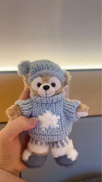 스카이블루 니트 더피 봉제 인형 키링 상하이 디즈니