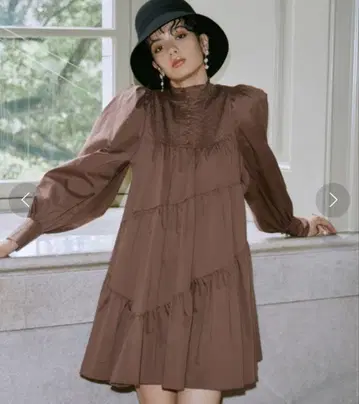 eimyistoire 비대칭 디자인 미니 플레어 원피스 F 브라운