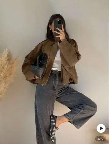 스웨이드 롱 슬리브 브라운