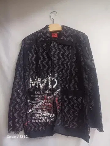 MAD 남성용 PUNK 계열 거미줄 프린트 컷오프 자켓 L