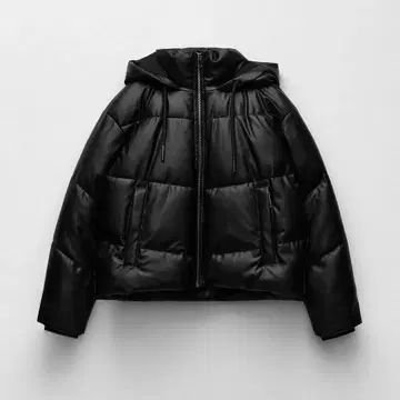 ZARA 인조 가죽 다운 자켓 블랙