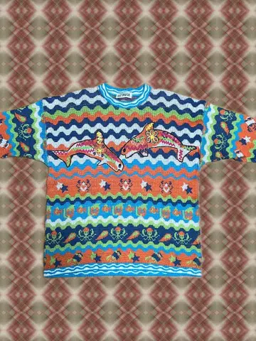 OTAVIA 컬러풀 물고기 자수 니트 스웨터