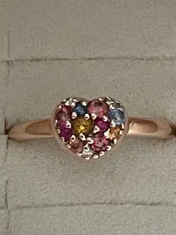 K10 핑크 골드 컬러풀 하트형 반지