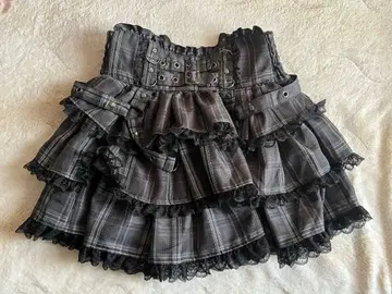 NOEM 블랙 계열 체크 프릴 미니 스커트