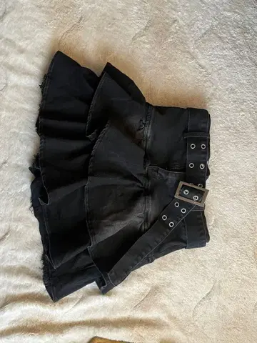 블랙 데님 플리츠 스커트 벨트 포함 y2k 그런지