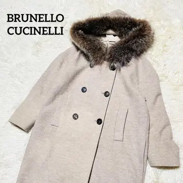 BRUNELLO CUCINELLI 캐시미어 퍼 롱 코트 베이지