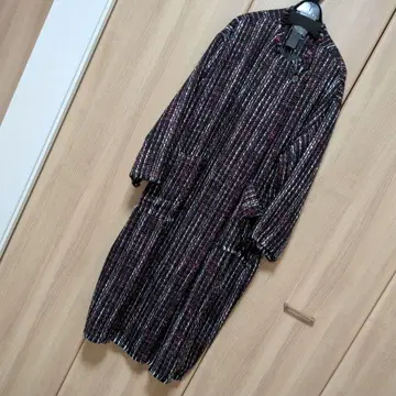 JEANASIS 롱 코트 트위드 블랙 핑크 화이트