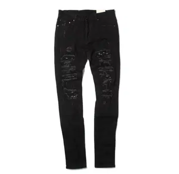 블랙 스키니 데님 데미지 가공