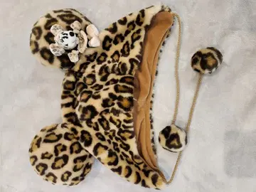미니 마우스 봉제 인형이 달린 레오파드 무늬 모자