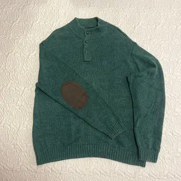 [ CHAPS ] 하프 버튼 니트 엘르 패치 그린 구제 의류