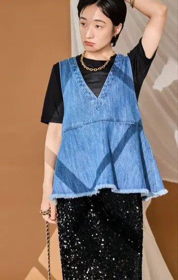 147 이치용 나나 프린지 데님 상의 네이비