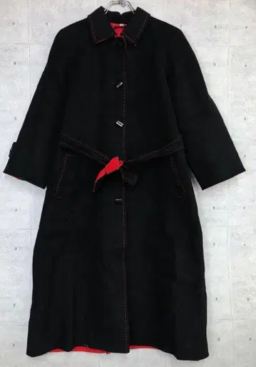 쇼와 레트로 tsukihime 스티치 디자인 허리 벨트 롱 코트