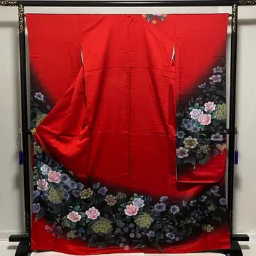 D798 후리소데 모란 수국 순수 실크 기모노 이중 기모노 컨디션 최상